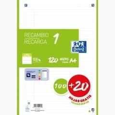 Oxford recambio 100h + 20h gratis 4 taladros a4 90gr 1 lÍnea 1 banda verde - Imagen 1