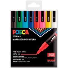 Uniball marcador posca pc-3m/8c no permanente punta fina 0.9mm-1.3mm colores surtidos basic -estuche 8u- - Imagen 1