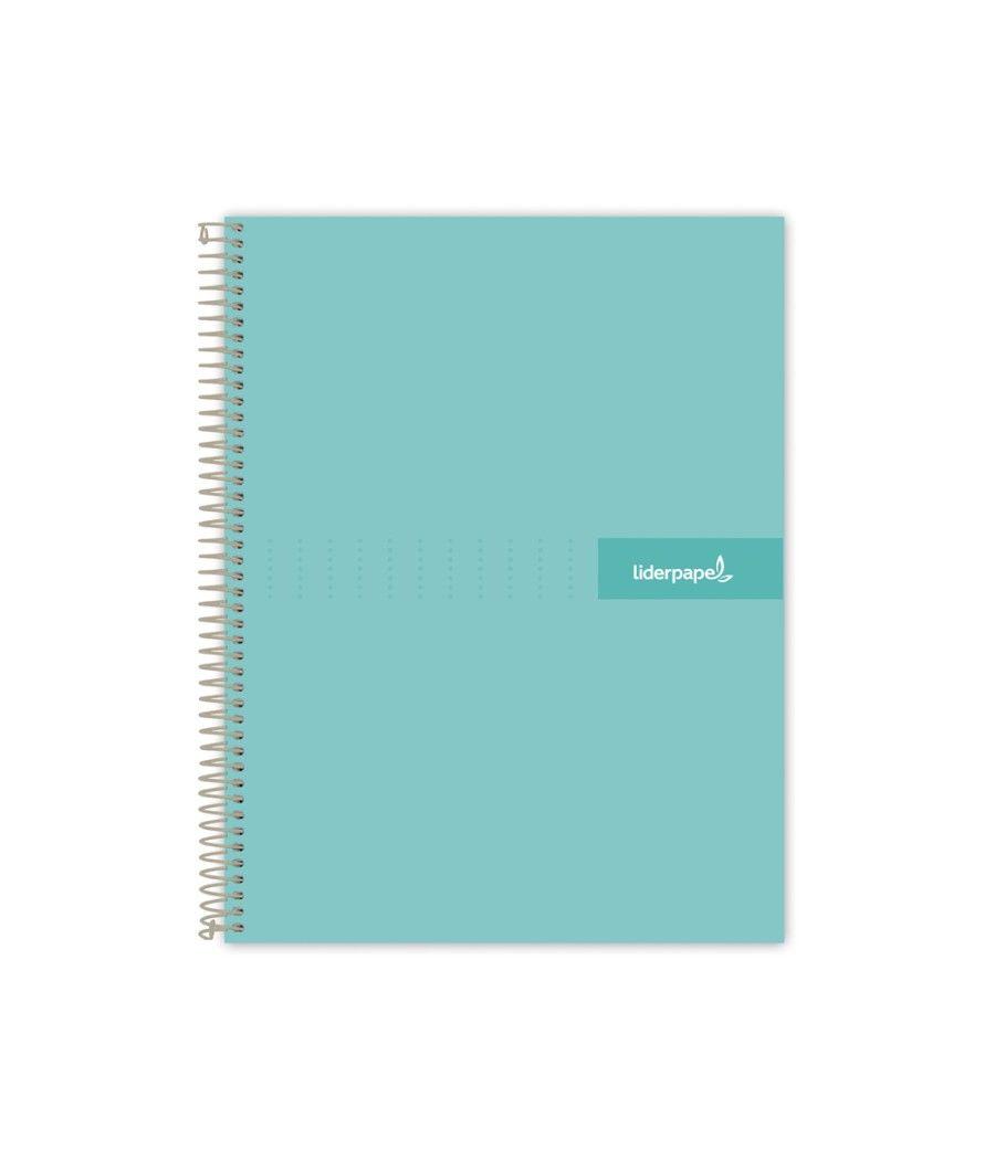 Cuaderno espiral liderpapel a5 micro crafty tapa forrada 120h 90 gr cuadro 5mm 5 bandas6 taladros color turquesa - Imagen 2