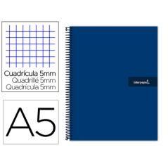 Cuaderno espiral liderpapel a5 micro crafty tapa forrada 120h 90 gr cuadro 5mm 5 bandas6 taladros color azul - Imagen 1