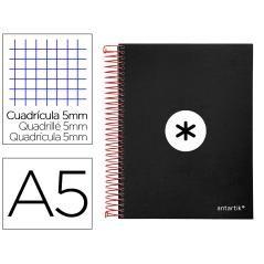 Cuaderno espiral liderpapel a5 micro antartik tapa forrada 120h 100 gr cuadro5mm 5 bandas 6 taladros color negro - Imagen 1