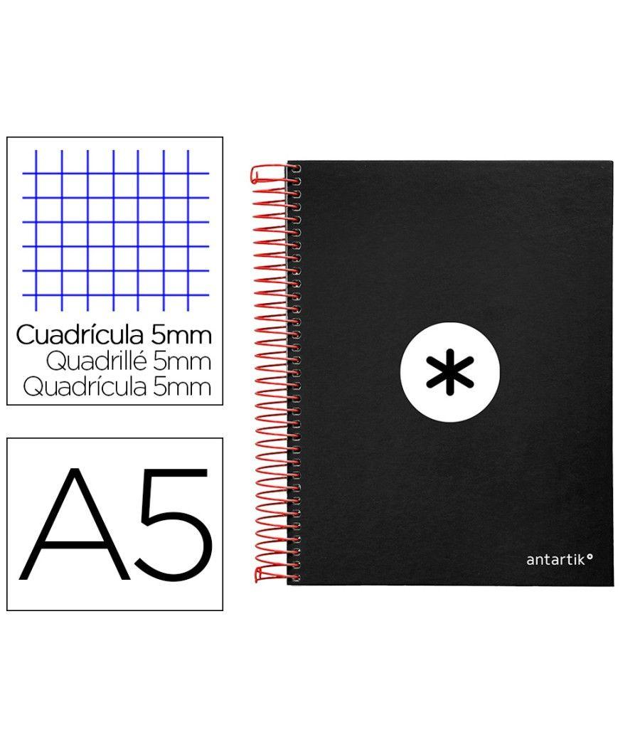 Cuaderno espiral liderpapel a5 micro antartik tapa forrada 120h 100 gr cuadro5mm 5 bandas 6 taladros color negro - Imagen 1