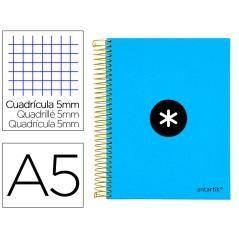 Cuaderno espiral liderpapel a5 micro antartik tapa forrada 120h 100 gr cuadro5mm 5 bandas 6 taladros color azul - Imagen 1