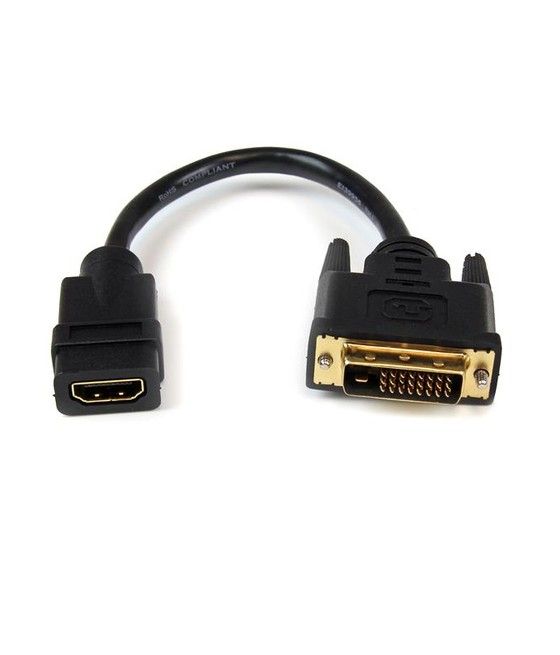 StarTech.com Adaptador de 20cm HDMI a DVI - DVI-D Macho - HDMI Hembra - Cable Conversor de Vídeo - Negro - Imagen 1