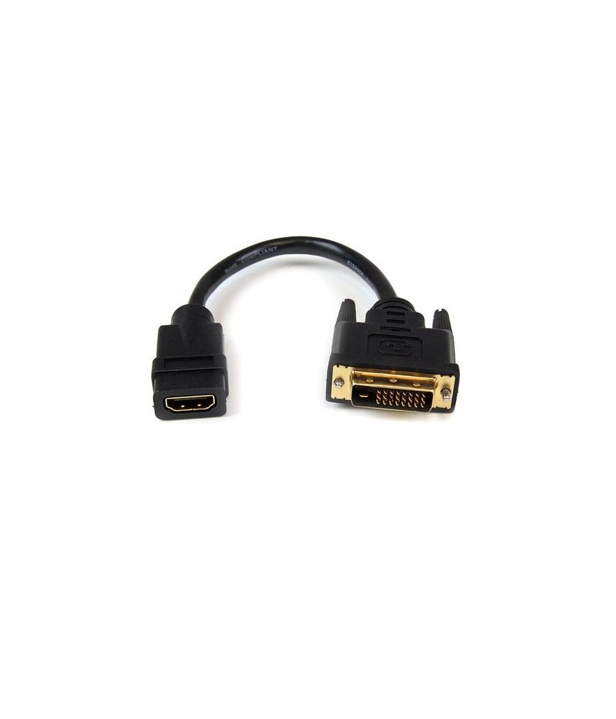 StarTech.com Adaptador de 20cm HDMI a DVI - DVI-D Macho - HDMI Hembra - Cable Conversor de Vídeo - Negro - Imagen 1