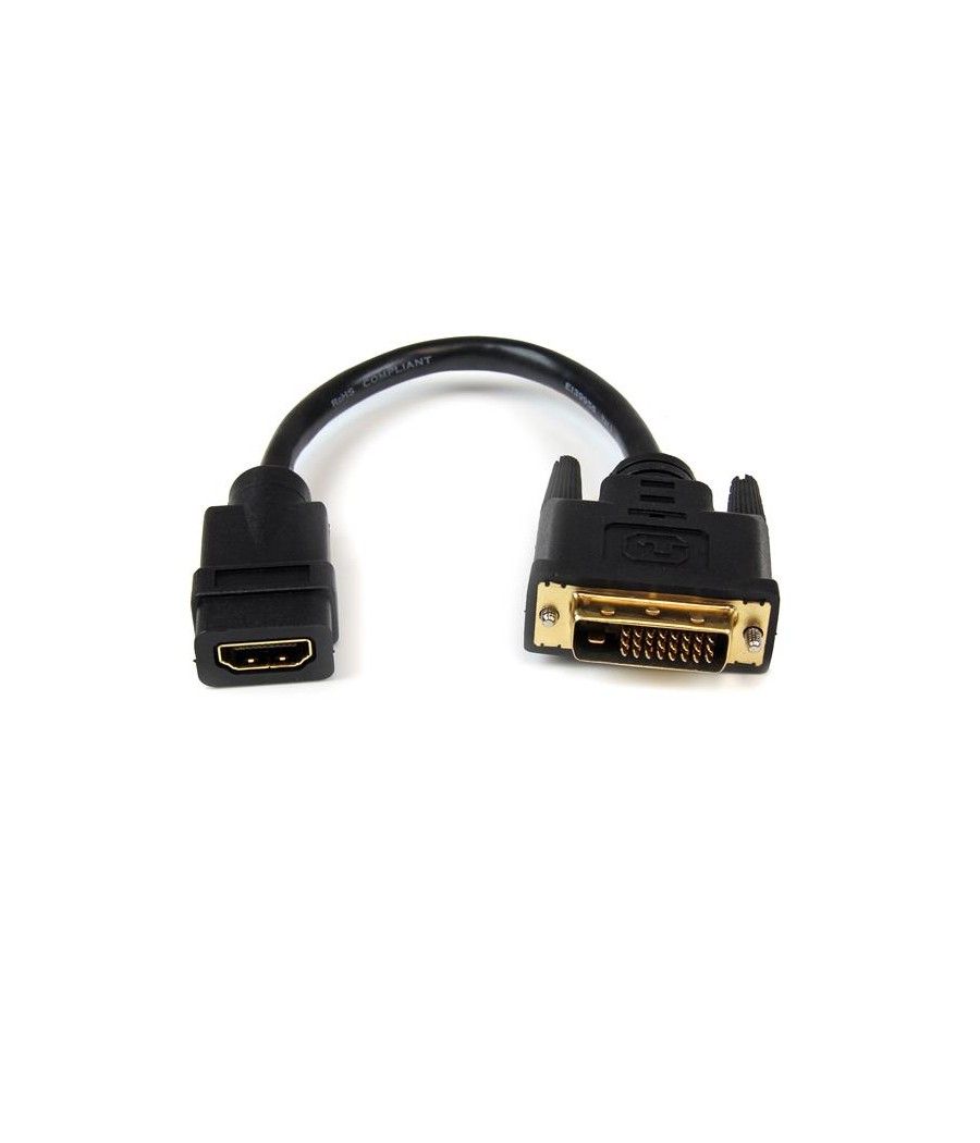StarTech.com Adaptador de 20cm HDMI a DVI - DVI-D Macho - HDMI Hembra - Cable Conversor de Vídeo - Negro - Imagen 2