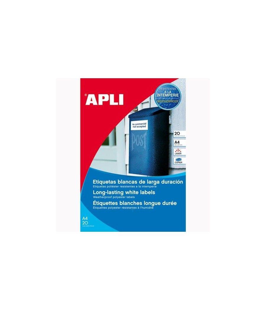 Apli pack 20 hojas etiquetas 64,6x33,8mm lÁser/fotocopiadoras cantos rectos poliÉster blanco - Imagen 1