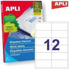 Apli pack 100 hojas etiquetas 97x42,4mm inkjet/lÁser/fotocopiadoras cantos rectos blanco - Imagen 1