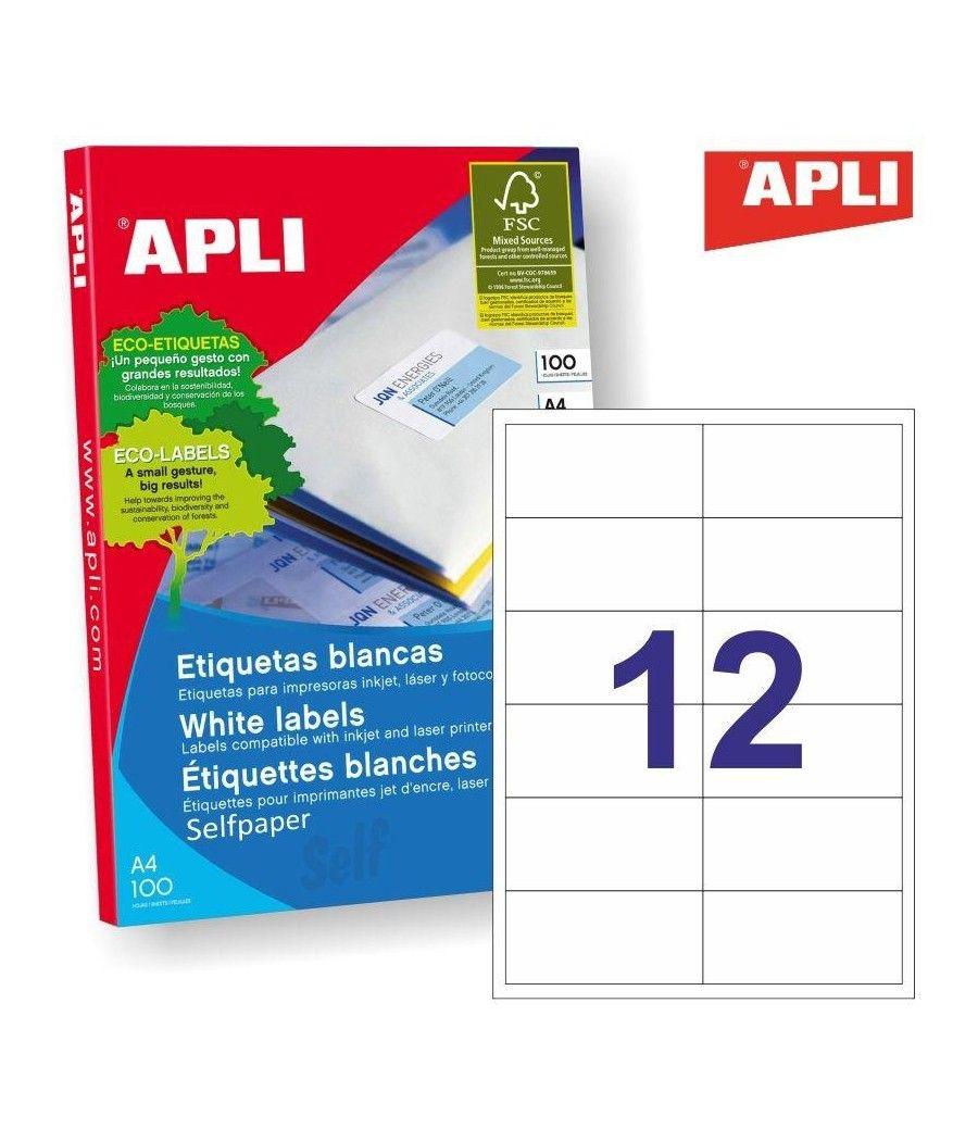 Apli pack 100 hojas etiquetas 97x42,4mm inkjet/lÁser/fotocopiadoras cantos rectos blanco - Imagen 1