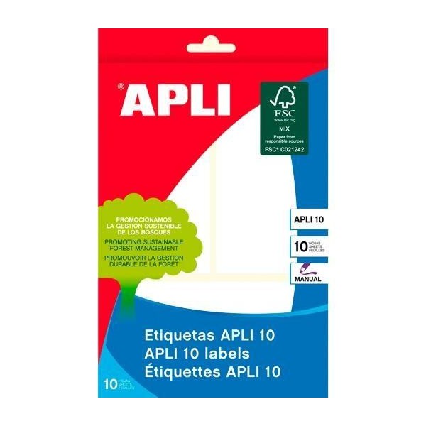 Apli pack 10 hojas etiquetas 53x100mm escritura manual cantos romos blanco - Imagen 1