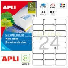 Apli pack 100 hojas etiquetas 64x33,9mm inkjet/lÁser/fotocopiadoras cantos romos blanco - Imagen 1