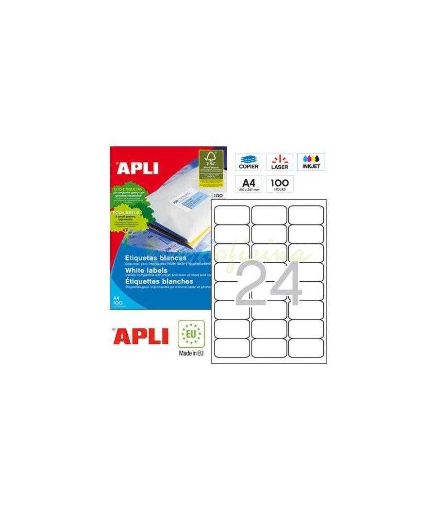 Apli pack 100 hojas etiquetas 64x33,9mm inkjet/lÁser/fotocopiadoras cantos romos blanco - Imagen 1