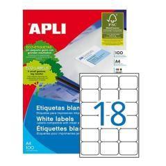 Apli pack 100 hojas etiquetas 63,5x46,6mm inkjet/lÁser/fotocopiadoras cantos romos blanco - Imagen 1