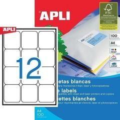 Apli pack 100 hojas etiquetas 63,5x72mm inkjet/lÁser/fotocopiadoras cantos romos blanco - Imagen 1