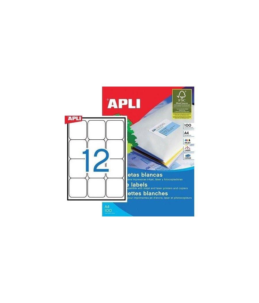 Apli pack 100 hojas etiquetas 63,5x72mm inkjet/lÁser/fotocopiadoras cantos romos blanco - Imagen 1