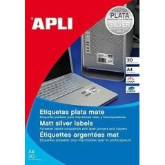 Apli pack 20 hojas etiquetas metalizadas 45,7x21,2mm lÁser/fotocopiadoras cantos romos plata - Imagen 1