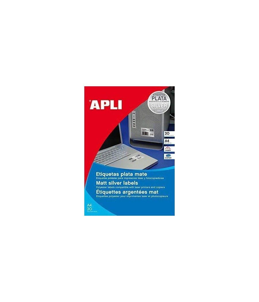 Apli pack 20 hojas etiquetas metalizadas 45,7x21,2mm lÁser/fotocopiadoras cantos romos plata - Imagen 1