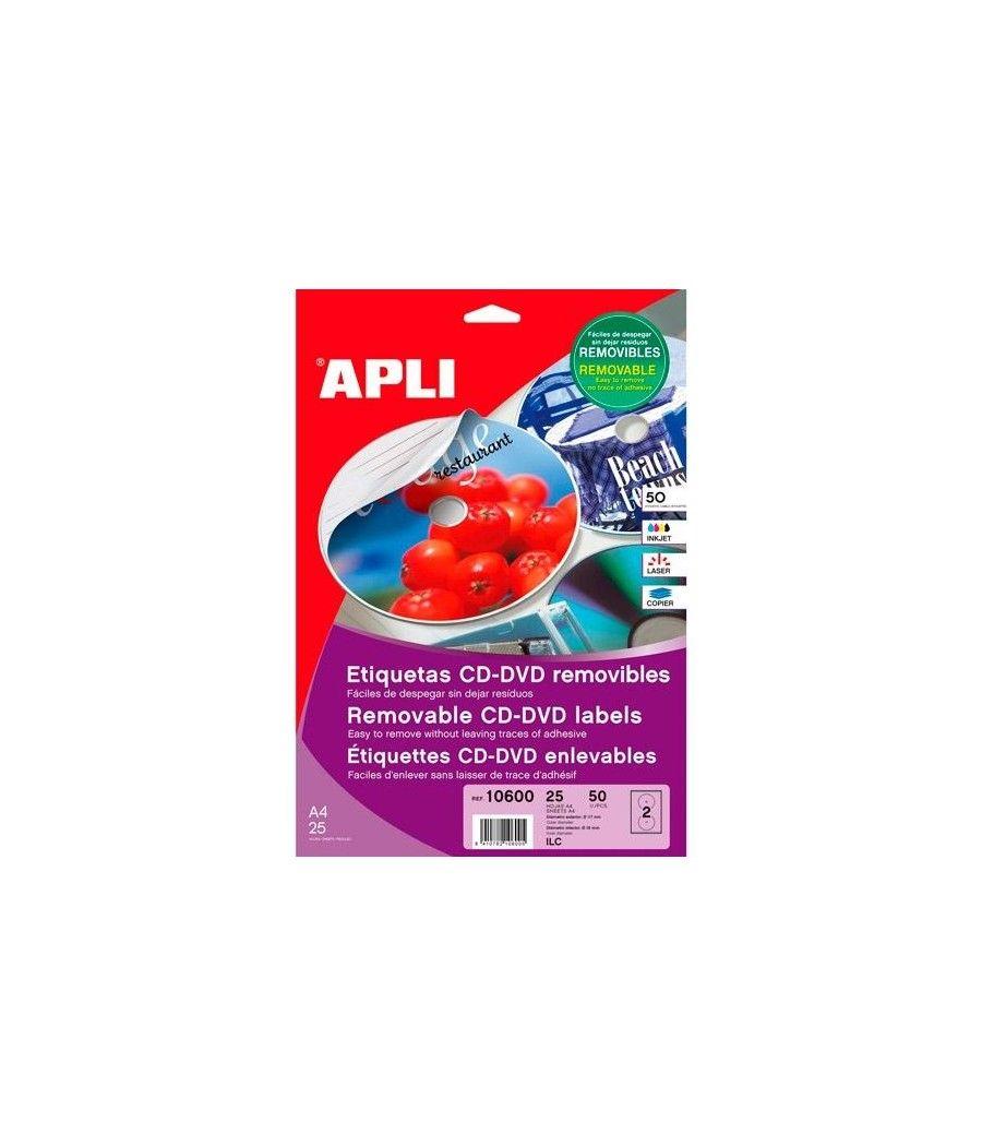 Apli etiquetas cd/dvd removible mate i/l/c 25 hojas - Imagen 1