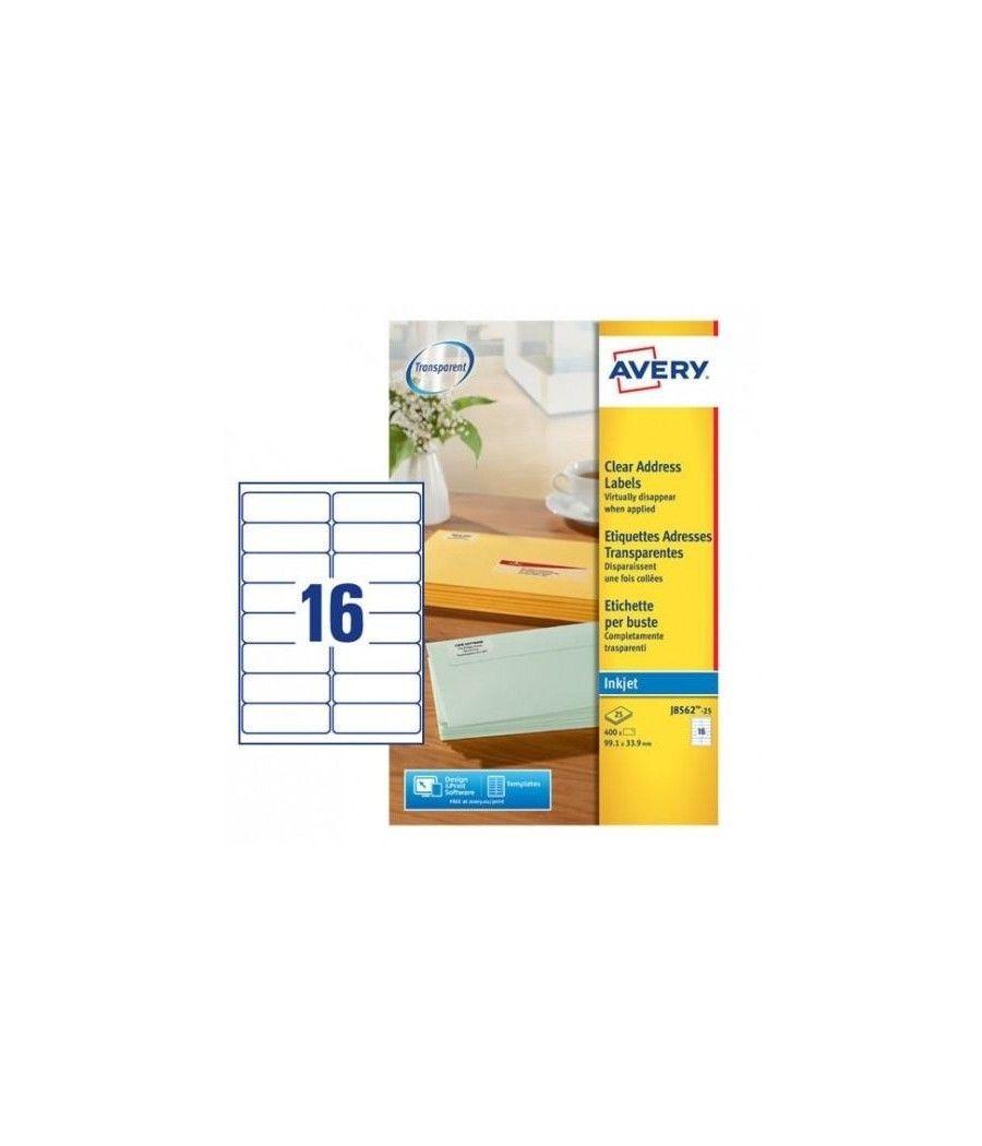 Avery etiquetas transparentes para sobres 99,1x33,9 mm inkjet 400 etiquetas /25h - Imagen 1