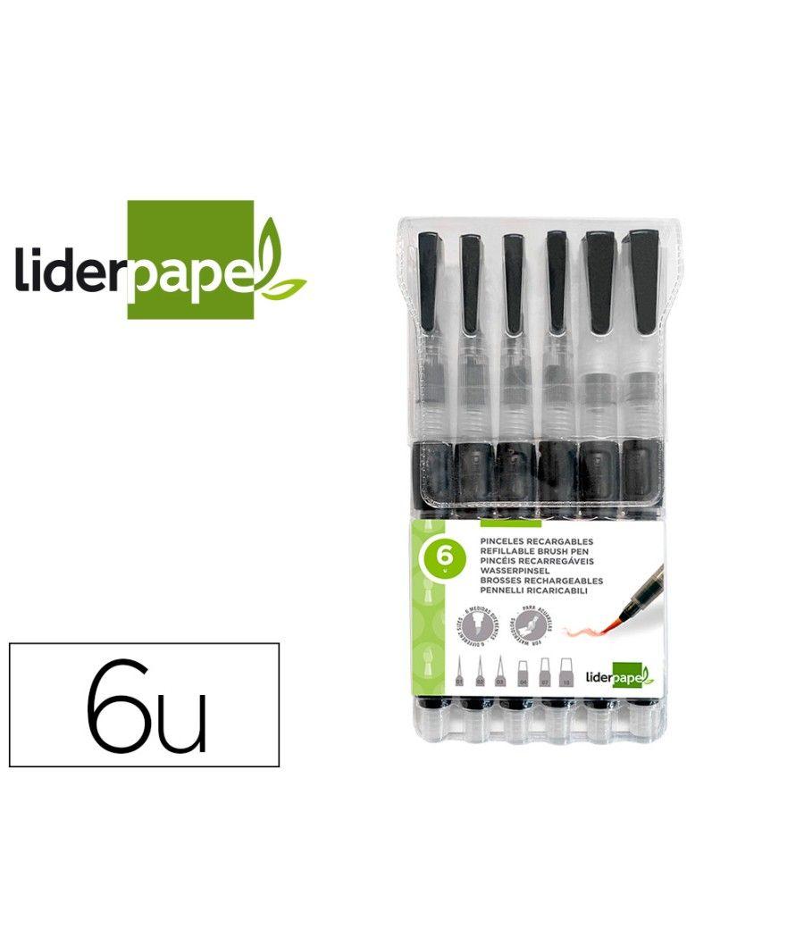 Pinceles liderpapel recargables para productos acuarelables set de 6 unidadesgrosor puntas surtidas - Imagen 1