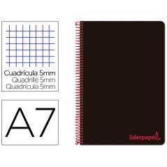 Cuaderno espiral liderpapel a7 micro wonder tapa plástico 100h 90 gr cuadro 5mm 4 bandas color negro - Imagen 1