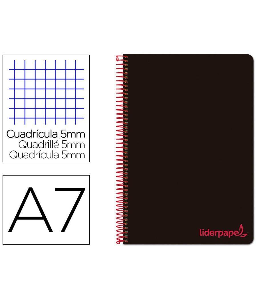 Cuaderno espiral liderpapel a7 micro wonder tapa plástico 100h 90 gr cuadro 5mm 4 bandas color negro - Imagen 1