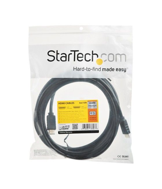 StarTech.com Cable de 5m HDMI 2.0 Certificado Premium con Ethernet - HDMI de Alta Velocidad Ultra HD de 4K a 60Hz HDR10 - para M