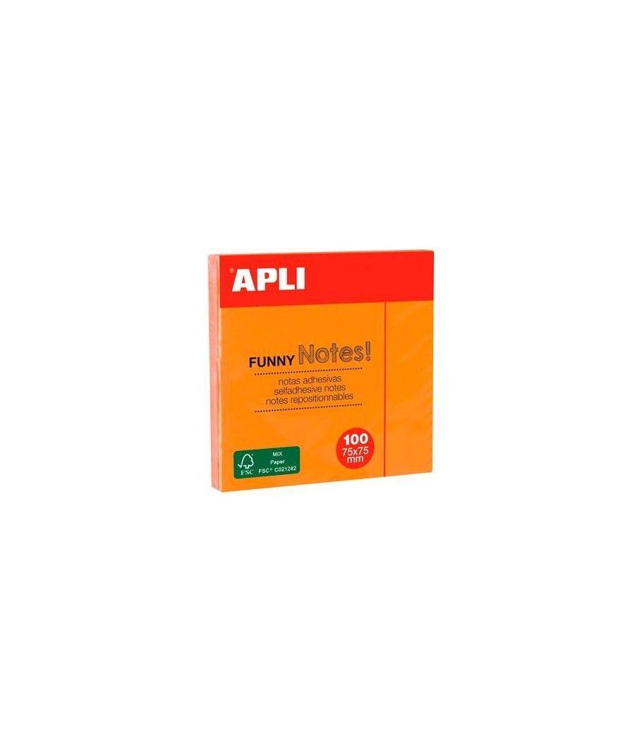Apli notas adhesivas funny 75x75mm bloc 100h naranja fluorescente -12u- - Imagen 1