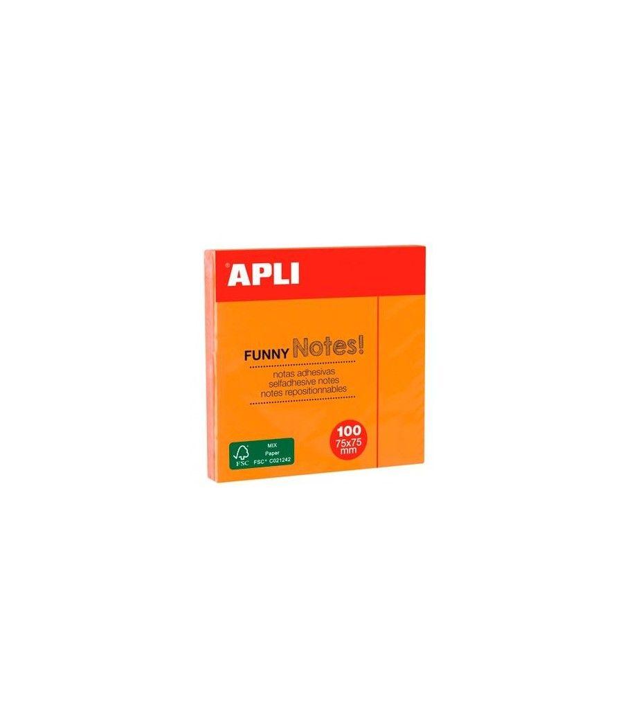 Apli notas adhesivas funny 75x75mm bloc 100h naranja fluorescente -12u- - Imagen 1