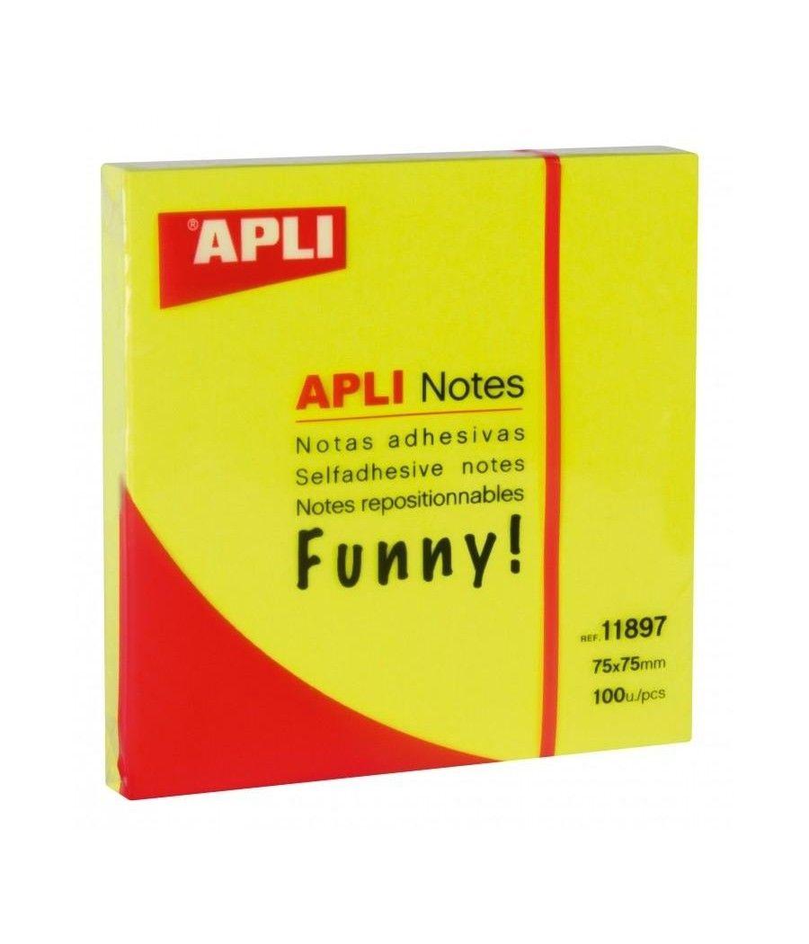 Apli notas adhesivas funny 75x75mm bloc 100h amarillo fluorescente -12u- - Imagen 1