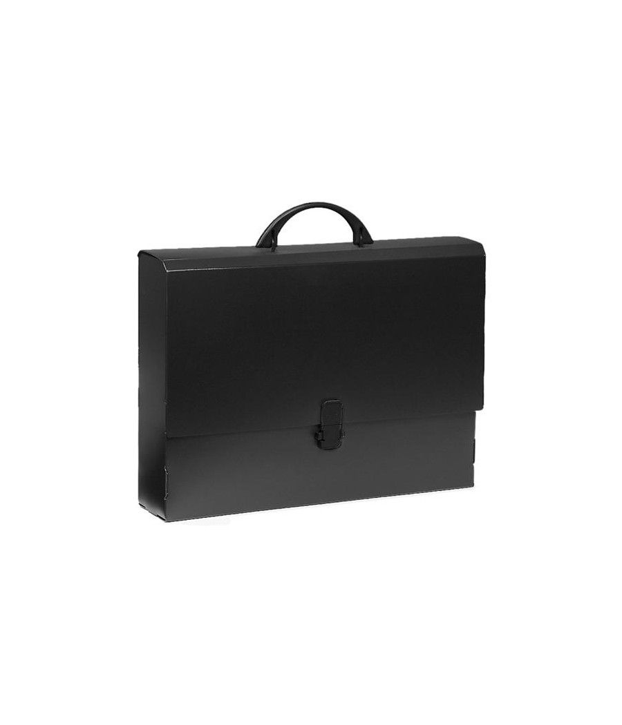 GrafoplÁs maletÍn portadocumentos c/asa abatible y cierre con broche 370x270x70mm pp opaco negro - Imagen 1