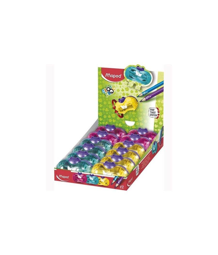 Maped sacapuntas de 2 orificios croc croc twist colores surtidos caja expositora pack 12 unidades - Imagen 1