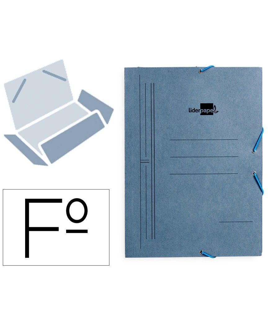 Carpeta liderpapel gomas folio 3 solapas cartón pintado azul 410 g/m2 pack 10 unidades - Imagen 1