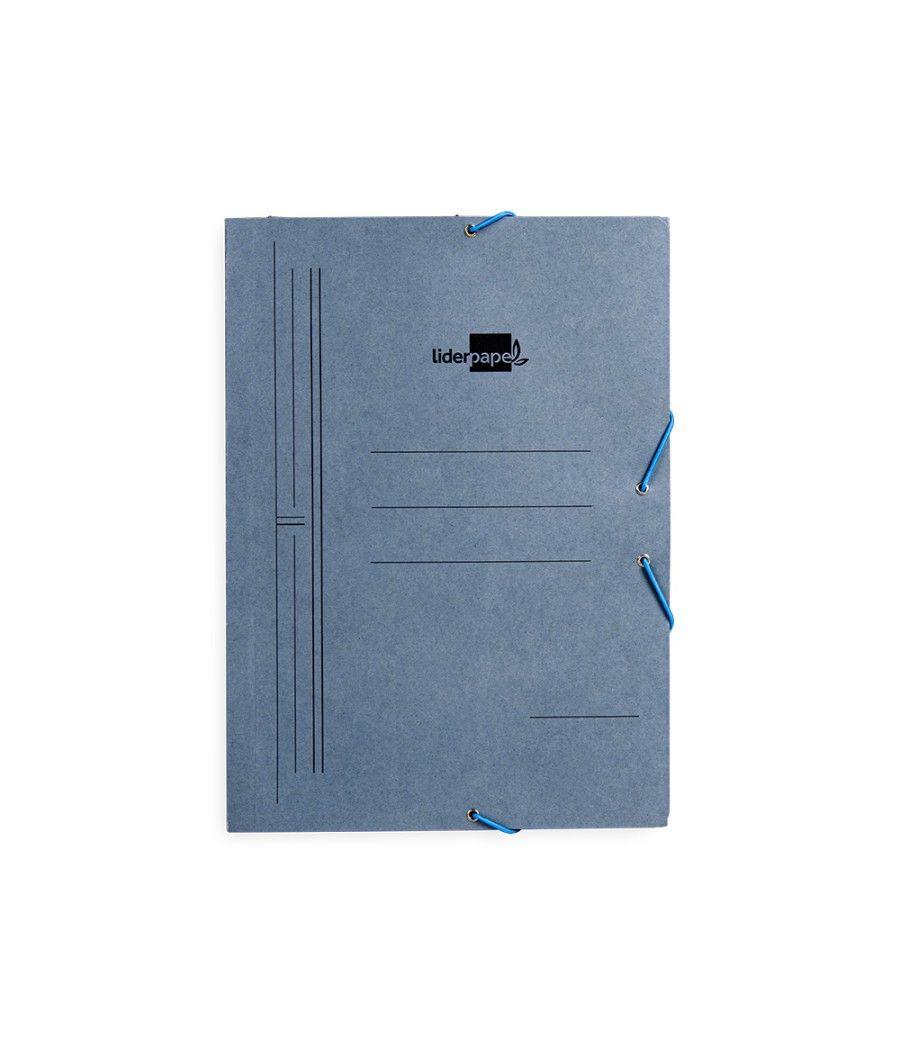 Carpeta liderpapel gomas folio 3 solapas cartón pintado azul 410 g/m2 pack 10 unidades - Imagen 2