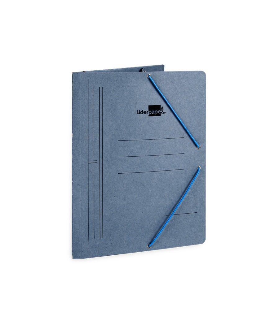 Carpeta liderpapel gomas folio 3 solapas cartón pintado azul 410 g/m2 pack 10 unidades - Imagen 3