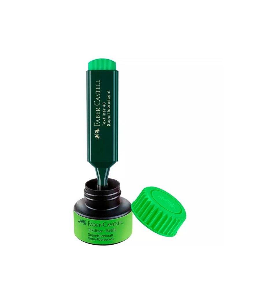 Tinta rotulador faber castell textliner fluorescente 1549 con sistema capilar color verde frasco de 30 ml - Imagen 3