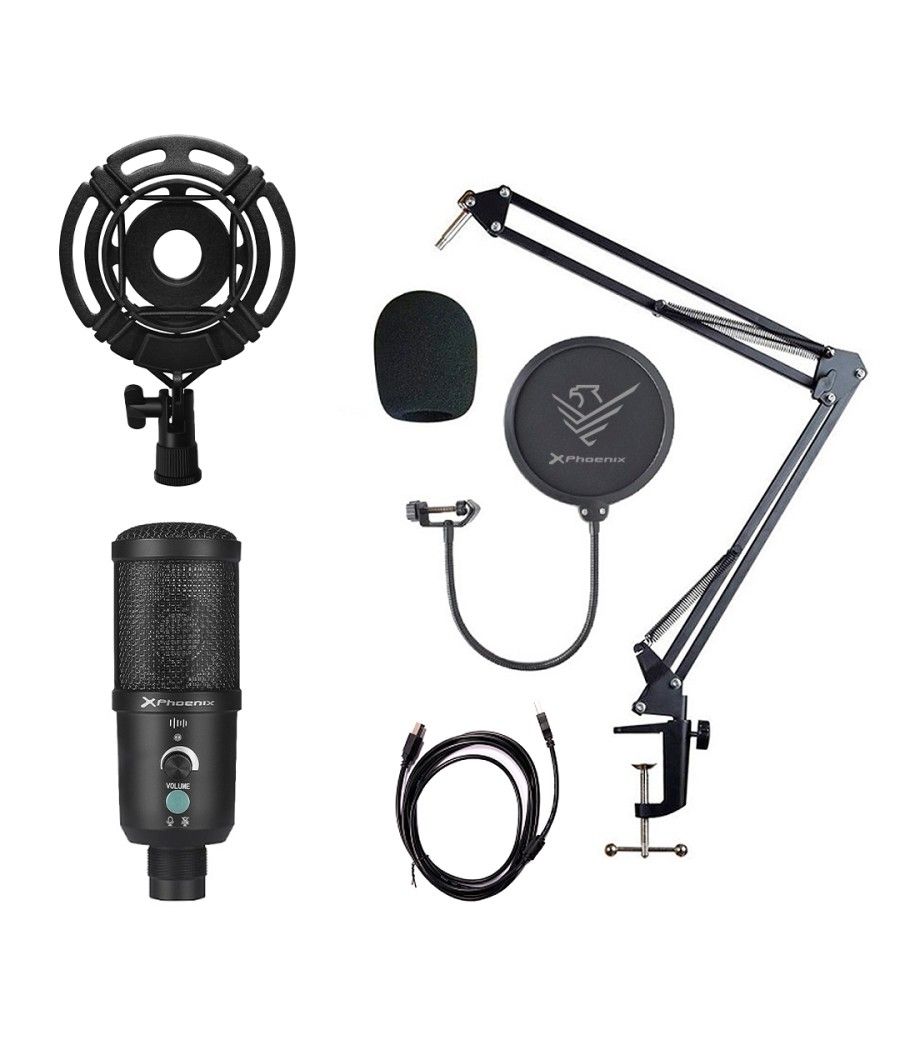 Micrófono condensador cardioide profesional phoenix con brazo articulado - montura antishock - filtro antipop - usb - Imagen 4