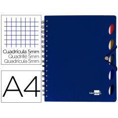 Cuaderno espiral liderpapel a4 micro executive tapa plástico 100h 80 gr cuadro 5mm 5 separadores con gomilla azul - Imagen 1