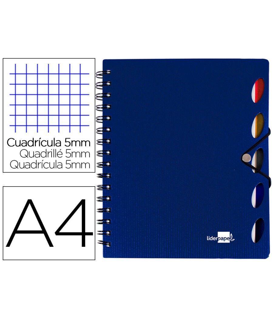 Cuaderno espiral liderpapel a4 micro executive tapa plástico 100h 80 gr cuadro 5mm 5 separadores con gomilla azul - Imagen 1