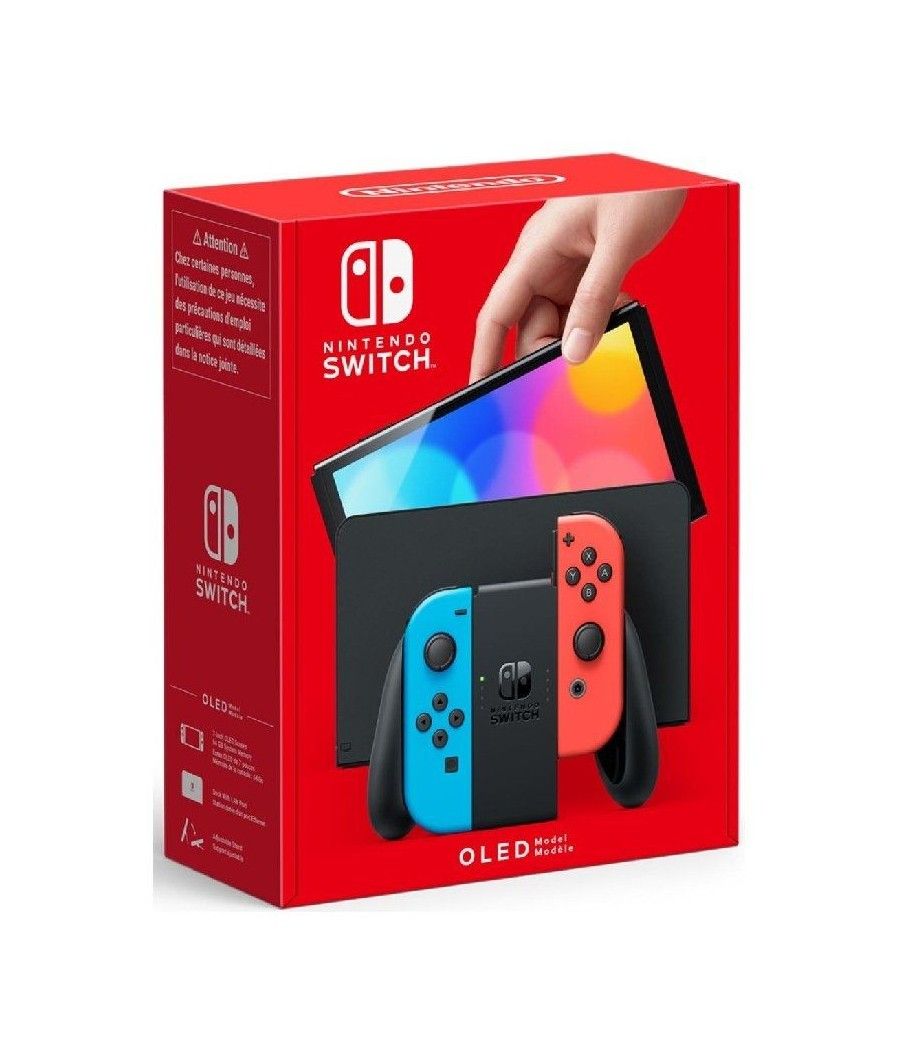 Nintendo switch versión oled azul neón/rojo neón/ incluye base/ 2 mandos joy-con - Imagen 1