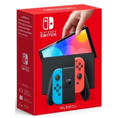 Nintendo switch versión oled azul neón/rojo neón/ incluye base/ 2 mandos joy-con - Imagen 1