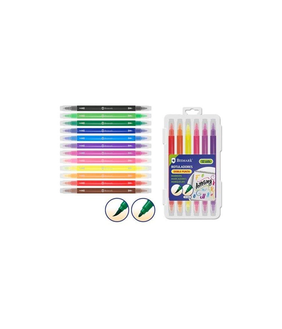 Bismark set 12 rotuladores lettering doble punta media/pincel c/surtidos - Imagen 1