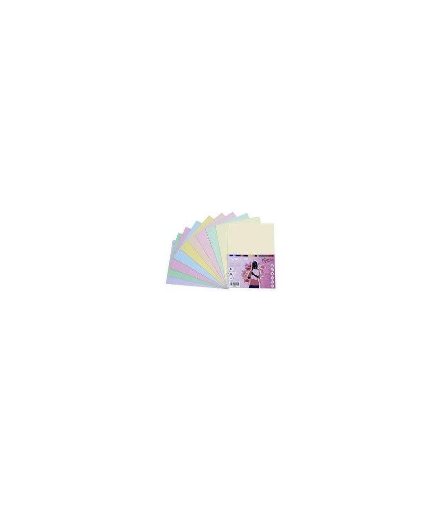 Fabrisa paquete papel de 100 hojas retractilado 10 colores pastel dina4 surtidos 80gr - Imagen 1