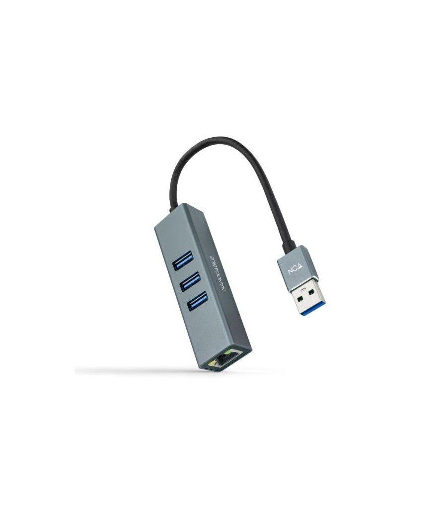 Conversor usb 3.0 a ethernet gigabit + 3xusb 3.0 15cm gris nanocable - Imagen 1
