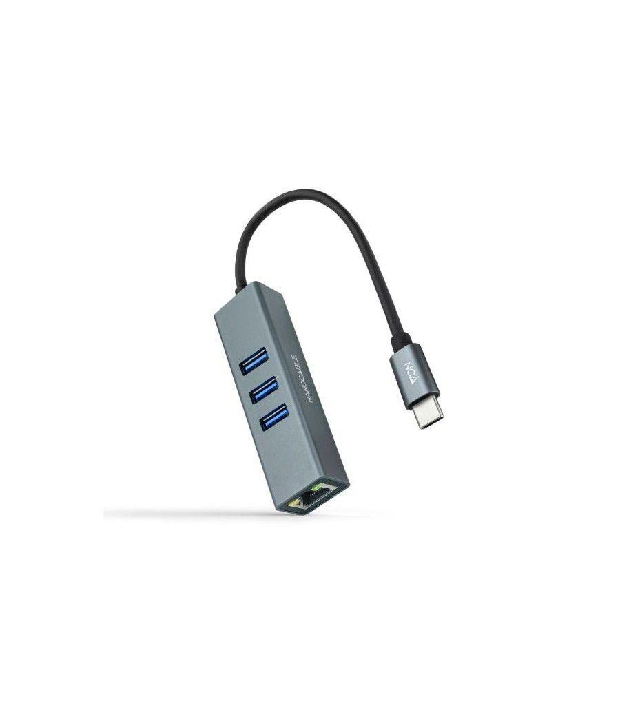 Conversor usb-c a ethernet gigabit + 3xusb 3.0 15cm gris nanocable - Imagen 1