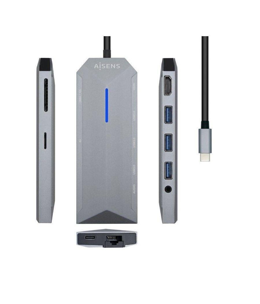 Docking usb 3.2 tipo-c aisens asuc-9p001-gr/ 1 hdmi/ 3 usb/ 1 rj45/ 1 audio/ 1 lector tarjetas / usb pd/ gris - Imagen 1