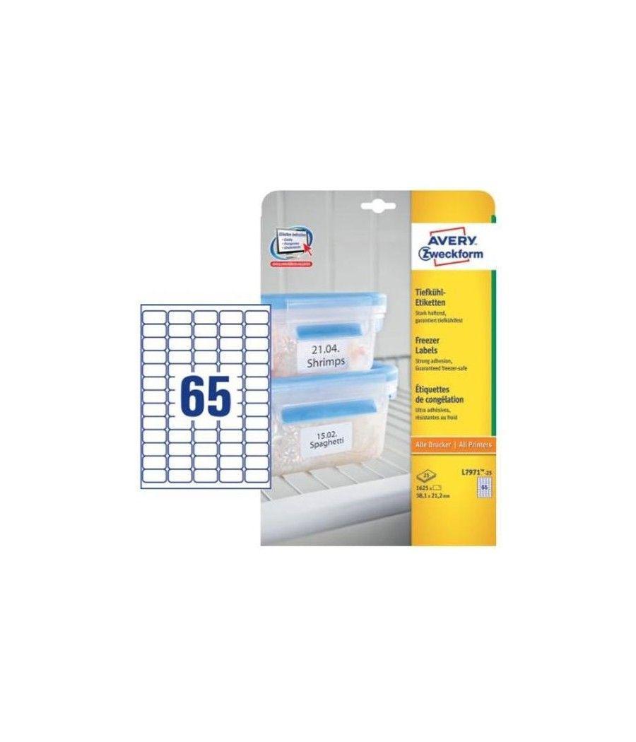 Avery pack 25 hojas x65 etiquetas para el congelador 38,1x21,1 mm inkjet/lÁser blanco - Imagen 1