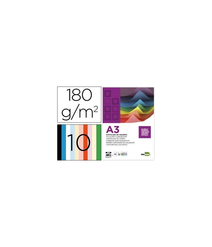 Cartulina liderpapel a3 180g/m2 10 colores surtidos paquete 100 hojas - Imagen 1