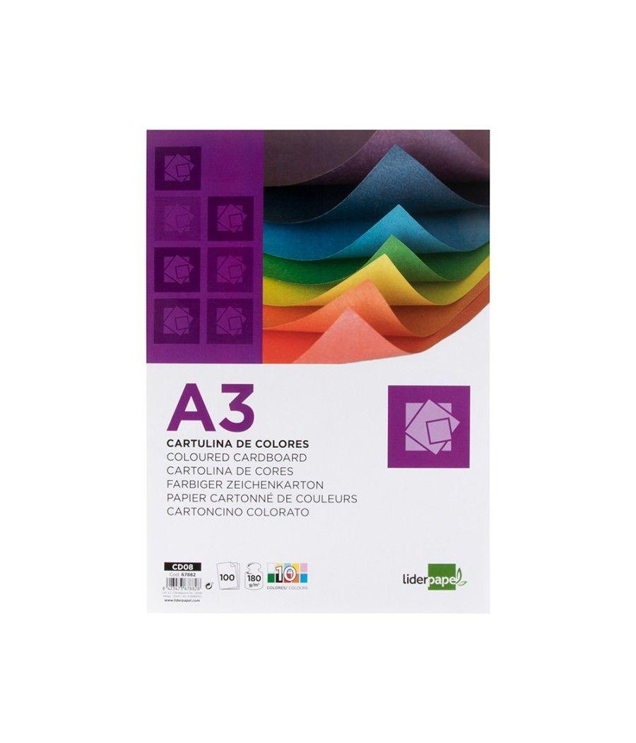 Cartulina liderpapel a3 180g/m2 10 colores surtidos paquete 100 hojas - Imagen 2