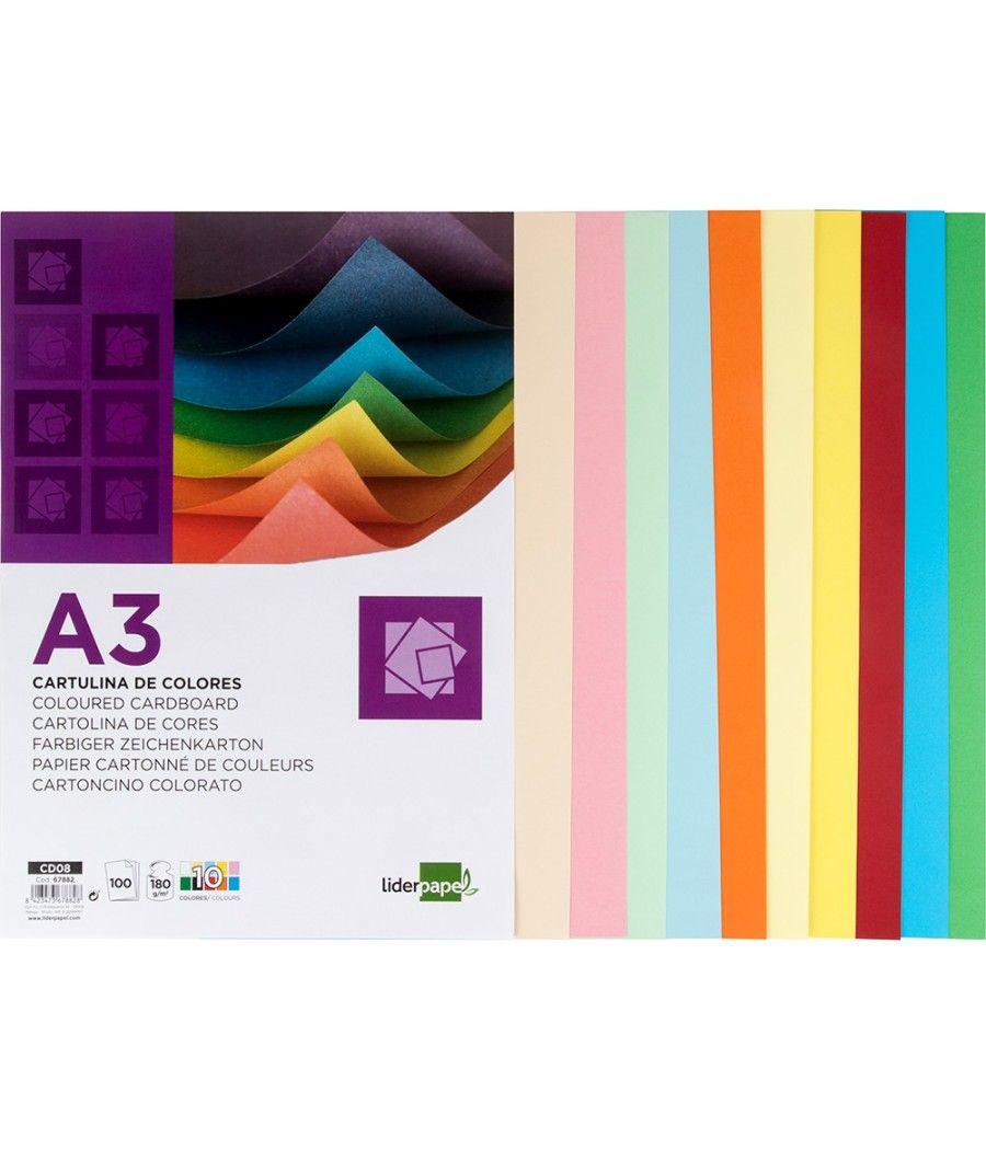 Cartulina liderpapel a3 180g/m2 10 colores surtidos paquete 100 hojas - Imagen 3